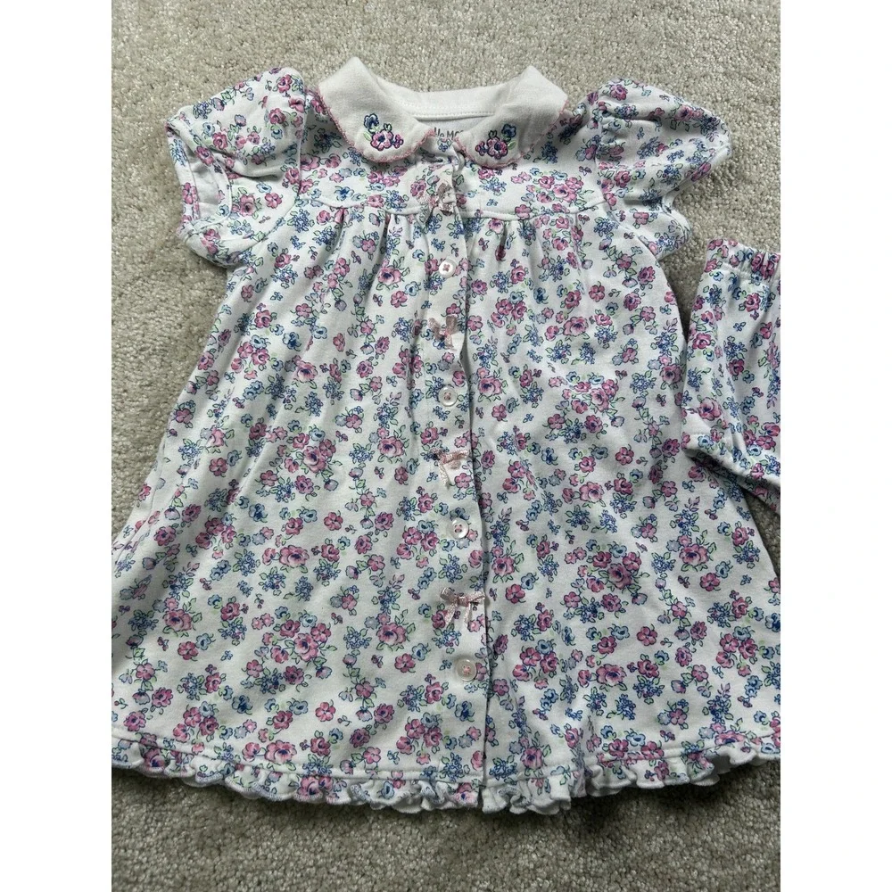 Little Me Baby Dress Bloomers Set 9 Months Pink‎ Blue Floral Cotton Outfit